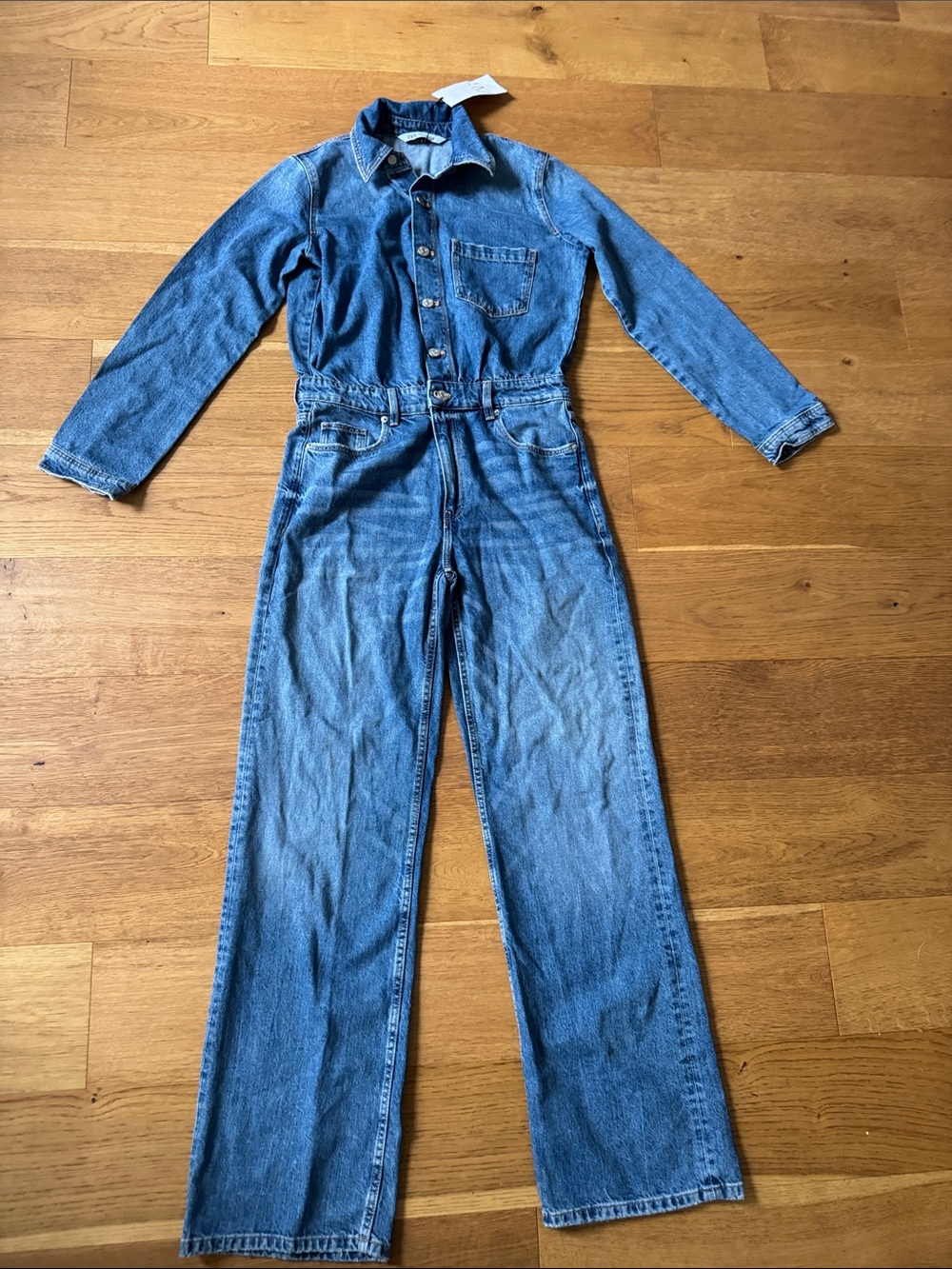 Zara Blue Denim Long-Sleeve Jumpsuit